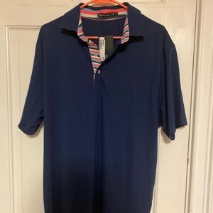 Men's Navy Polo Shirt with Striped Collar